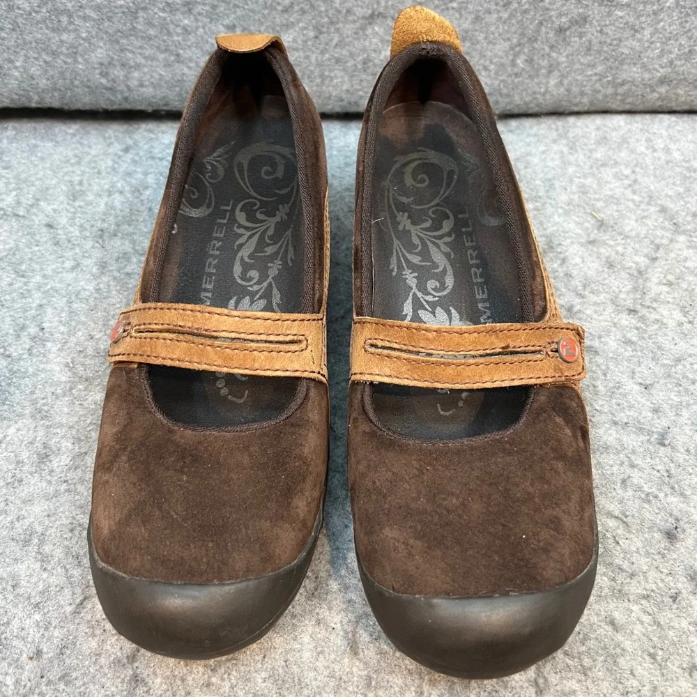 Merrell Brown‎ Suede Leather Accent Mary Jane Comfort Shoes Outfoors Women's  8